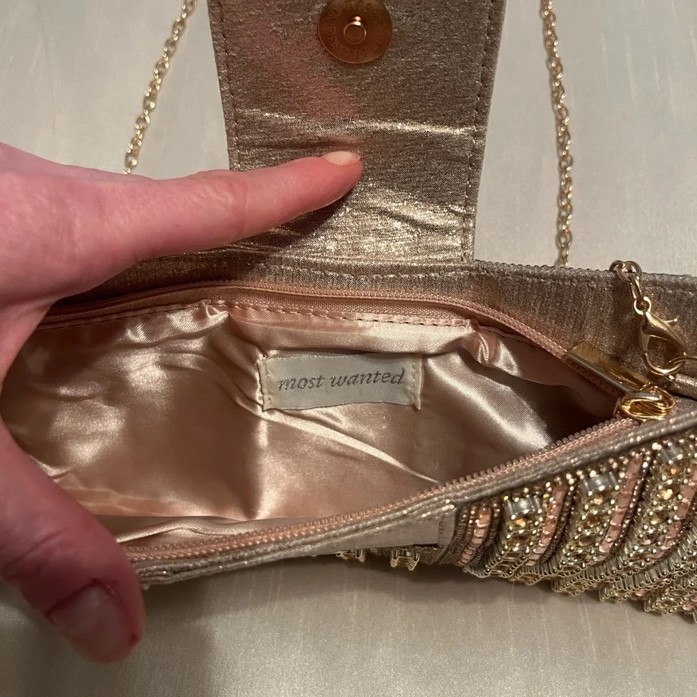 NEW Most Wanted Beaded Bow Clutch Purse in Gold